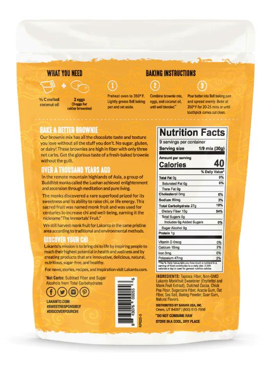 Lakanto Brownie Mix Back