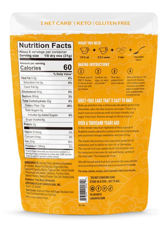 Lakanto Keto Cake Mix Chocolate Back