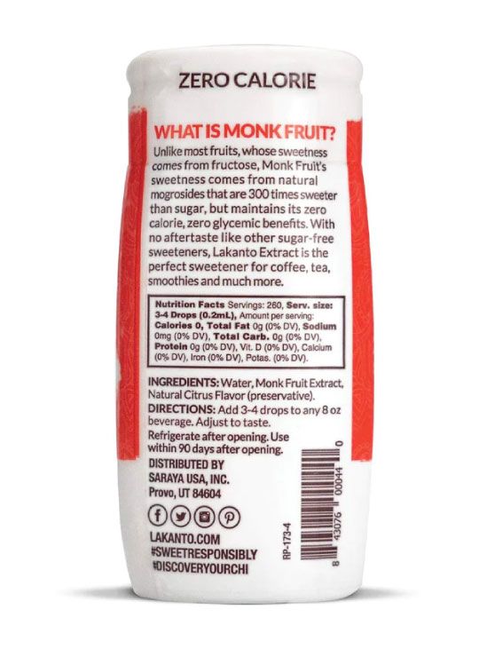 Lakanto Monkfruit Extract Drops Original Back