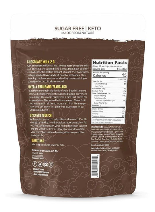 Lakanto Sugar Free Drinking Chocolate Back