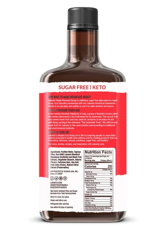 Lakanto Sugar Free Maple Syrup Back