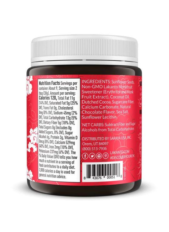 Lakanto Suntella Chocolate Sunflower Spread Back